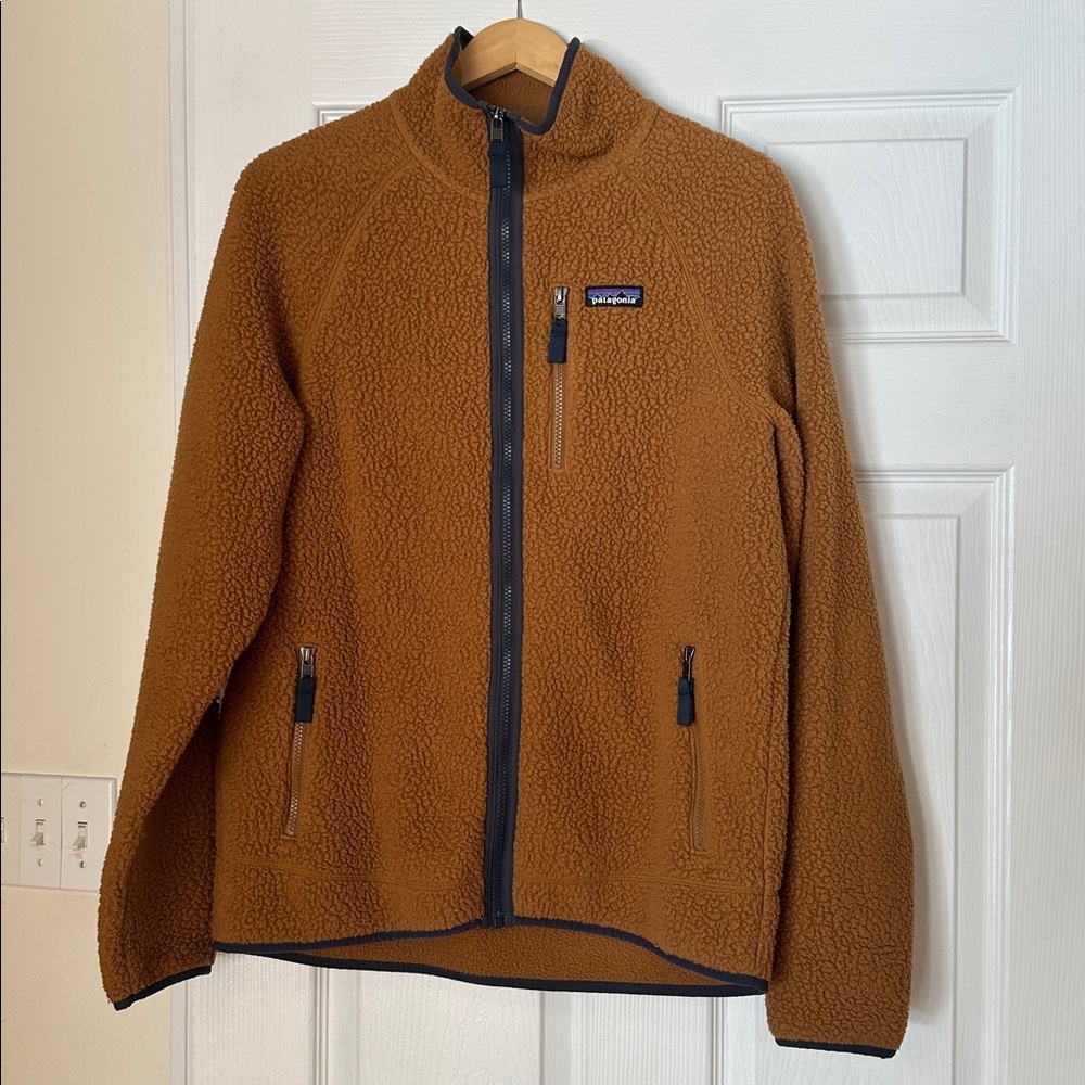 Patagonia Brown Retro Fleece Jacket with Navy Trim